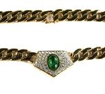 Vintage Emerald Colored Cabochon Pave Art Deco Style Necklace