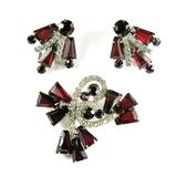 DeLizza and Elster Juliana Red Keystone Crystal Rhinestone Brooch and Earrings