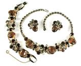 DeLizza and Elster Juliana Topaz and Black Diamond Rhinestone Necklace, Bracelet and Earrings Parure